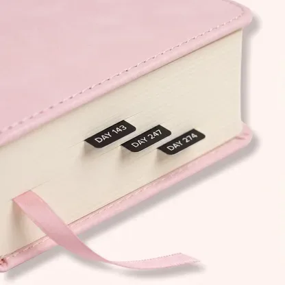 Close view of the numbered day tabs on the page edge